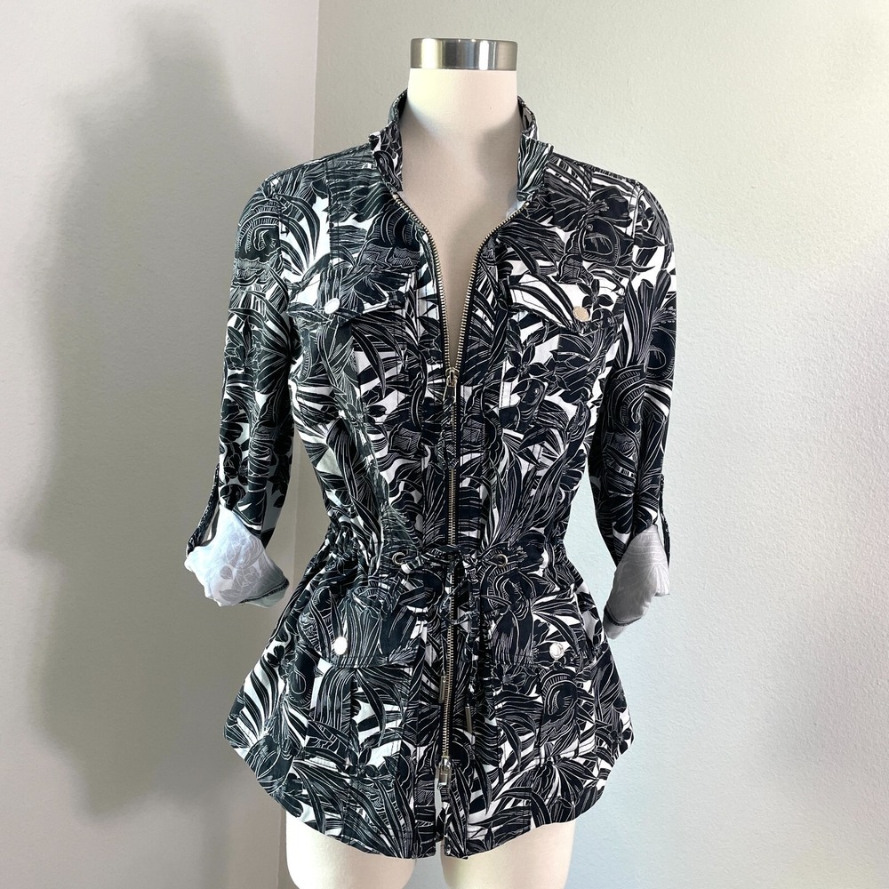NEW $170 White House Black Market Small Tropical Print Utility Parka Jacket
